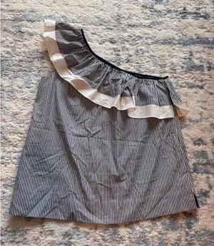 J.Crew One-Shoulder Ruffle Top - Blue and White Stripe thumbnail 2