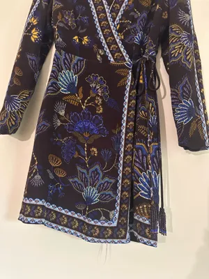 FARM Rio Brown Garden Floral Wrap Mini Dress Size S thumbnail 8
