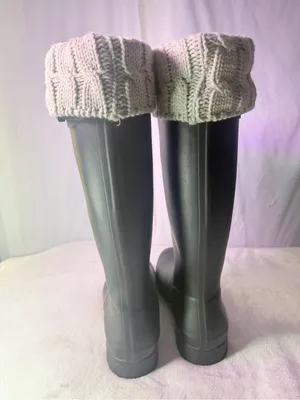 Hunter Black Tall Rain Boot with Cream Knit Cuff Insert thumbnail 4