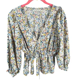 VTG Abercrombie & Fitch Peasant Top Women‎ XS Cottagecore 90s Romantic V-Neck thumbnail 1