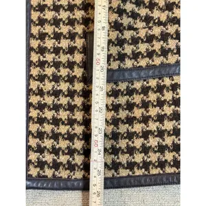 Peck & Peck Houndstooth Wool‎ Blend Zip Jacket Brown Tan Faux Leather Trim Sz 12 thumbnail 6