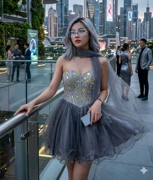 Aspeed Gray Prom Dress with Yellow Crystal Accents thumbnail 1