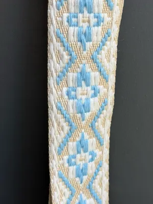 “Dancing Diamonds” Blue & Taupe Embroidered Handbag Strap thumbnail 3