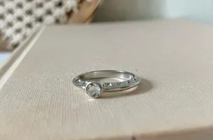 Bezel Silver Knife Edge Diamond Ring Vintage “Tamsin” Inset Simple Stacking Jewelry thumbnail 3