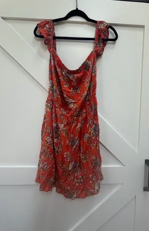 American Eagle Orange Floral Off the Shoulder Dress thumbnail 2