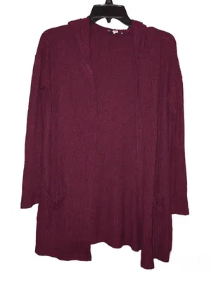 American Eagle Feather Light Ribbed Hooded Pocket Cardigan Burgundy Red XS/S‎ thumbnail 1