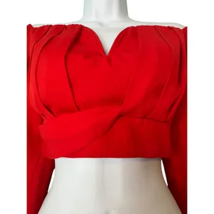 Banjul‎ Red Off Shoulder Long Sleeve Crop Top Bell Sleeve Ruffle Sm Resort Sexy thumbnail 5