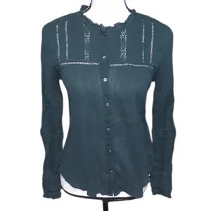 Free People Emma Eyelet Lace Long Sleeve Button Down Shirt Green Cotton Boho thumbnail 2