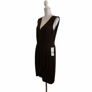 Max and Cleo Brown Faux Wrap Medium Dress‎ thumbnail 4