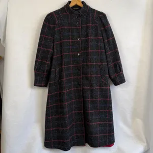 Vintage Plaid Maxi Coat Wool Blend Mock Neck Pink Blue Gray Womens Large‎ Mexico thumbnail 7