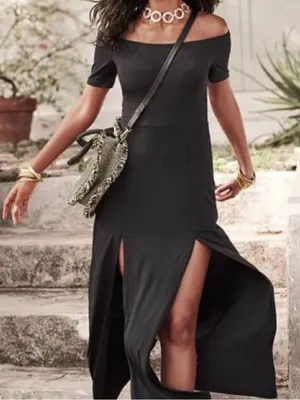 🌸Ve Us Black Off The Shoulder Double Slit Maxi Dress Size Large🌸 thumbnail 1