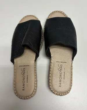Ramoncinas Platform Leather Black Flat Espadrilles thumbnail 1