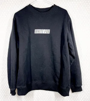 White Fox‎ Black White Logo Graphic Print Fleece Oversized Sweatshirt thumbnail 1