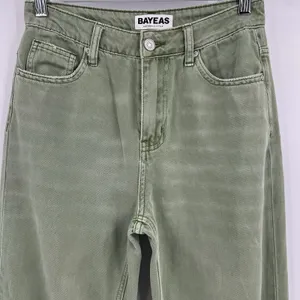 BAYEAS Wide Leg Jeans Green Denim High‎ Rise Raw Hem Distressed Women’s Size 24 thumbnail 2