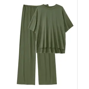 NEW Soft 2 Pc Lounge Set Pajamas Knit Short Sleeve Top & Long Pants M thumbnail 5