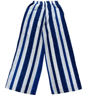 Bellambra Italy Blue White Striped Wide Leg Pants Damask Metallic Accents Medium thumbnail 1