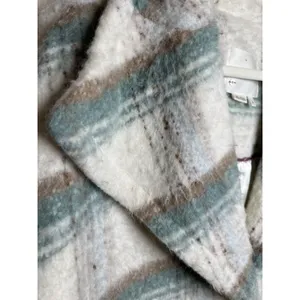 Anthropologie Womens‎ White Green Elsa Plaid Collared Long Sleeve Coat Size M thumbnail 6