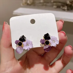 Purple Crystal Flower Stud Earrings for Women Girls,Flower Earrings thumbnail 4