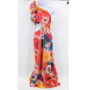 NWT Billy J Amina Floral One Shoulder Cutout Maxi Dress Multi Orange US 4 AU 8 thumbnail 2