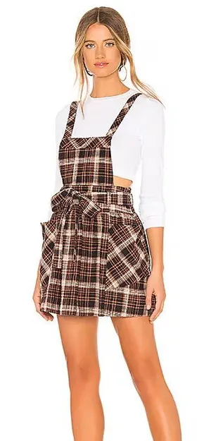 Free People Clover Pinafore Dress in Neutral Combo thumbnail 1