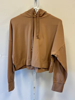 AS Revival Tan Brown Cropped Hoodie Sweatshirt Thumbholes Small Athleisure thumbnail 1