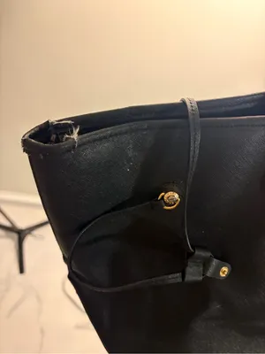 henri bendel Black Leather Tote with Gold Logo Charm thumbnail 4