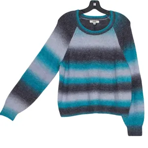 NWT BB Dakota Sweater Wool Boho Cozy Casual Fuzzy Casual Ombre‎ Stripe Blue XXL thumbnail 2