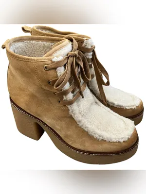 Sam Edelman Shaw Boots Women 9 Sandstone Suede Faux Fur Platform NIB $180 thumbnail 2