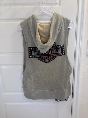 Harley-Davidson NWT Sleeveless Hoodie Vest Gray Studded Logo Biker Y2K thumbnail 5