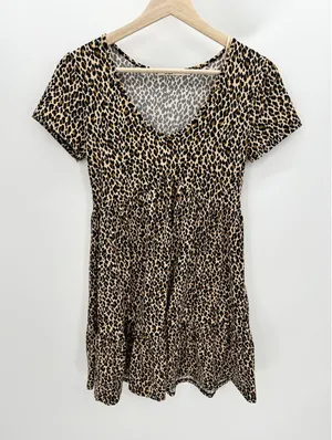 Mi.Ami Women Brown Black Cheetah Print Short Sleeve Mini Dress 25X958ANR6 Size S thumbnail 1