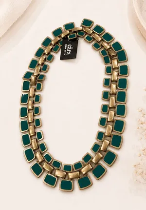 Nordstrom Cara chunky Emerald Green Double-Row collar Statement Necklace glam thumbnail 1
