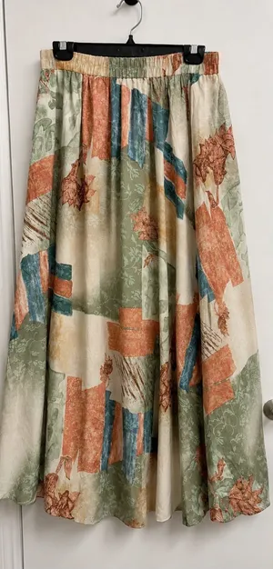 Vintage Sharon Anthony Abstract Print Rayon Midi Skirt | Made in USA | Size 18W thumbnail 1