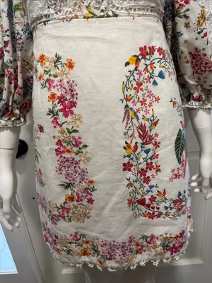 Farm Rio Delicate Forest Scarves Bonded Lace Linen-Blend Mini Dress Size Small thumbnail 6