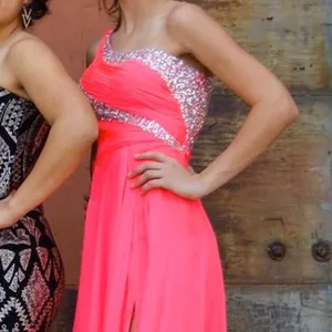 Hot Pink One Sholder Sparkly Prom Dress thumbnail 4