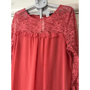 As U Wish Womens 1X‎ Coral Pink Lace Long Sleeve Ruffle Shift Dress A8071104 thumbnail 3