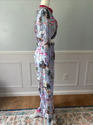 NWT TAJ by Sabrina Crippa Light Blue Tropical V-Neck Two-Piece Set Sz S Luxury thumbnail 9