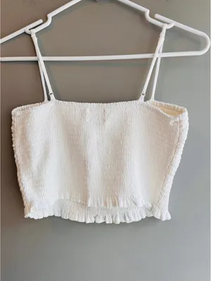 Wilfred Aritzia White Smocked Tank Cropped thumbnail 4