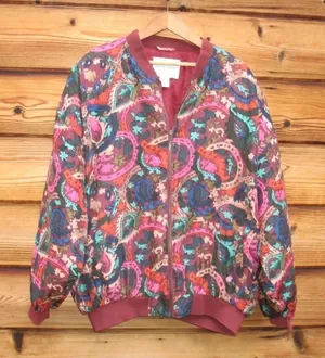 Vintage 80’s Casual Corner silk Puffer Jacket Red Size L thumbnail 1