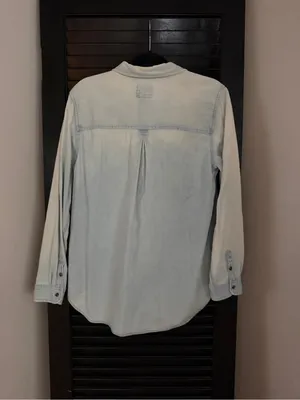 American Eagle Outfitters Light Blue Denim Button-Down Shirt Size L Boyfriend thumbnail 3