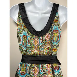 LulaKate Paisley Silk Dress Multicolor Satin Trim Belted Cocktail Boho Size 10 thumbnail 7