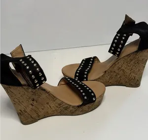 Womens High Heels Wedge Ankle Strap Open Toe Black Party Pump Heel Sandals 5 C1 thumbnail 1