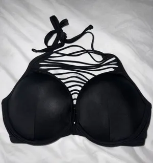 Victoria’s Secret vintage Black Strappy Halter Push-Up Bikini Top thumbnail 1