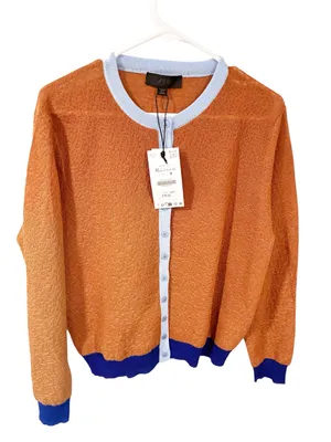 Zara Brown Textured Colorblock Cardigan Sweater Size XL NEW thumbnail 1