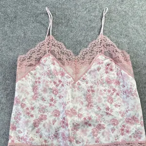 Vintage 80s Coquette Pink Floral Lace‎ Trim Camisole Top Satin Delicate Feminine thumbnail 2
