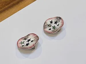 Handcrafted Ceramic Hand-painted White / Pink Clip-on Clip On Earrings thumbnail 7