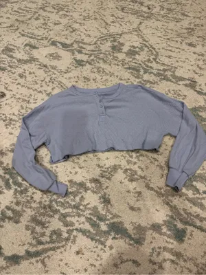 Aéropostale Oversized Cropped Henley Top Blue XXS 21” Pit to Pit thumbnail 2