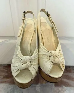 CHLOE Size US8 IT38 White Leather Chunky Heel Platform Sandals thumbnail 1