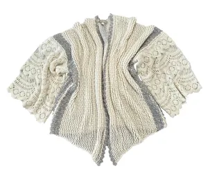 Anthropologie Crochet Bell Sleeve Cardigan Cream Gray Boho Oversized Knit thumbnail 1