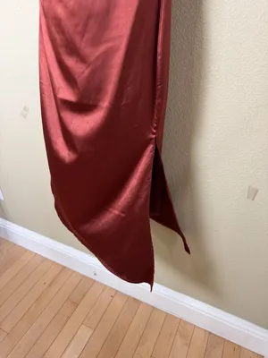 R. Vivimos Brown Satin Drape Neck Midi Dress Size Small 4/6 New NWT thumbnail 2