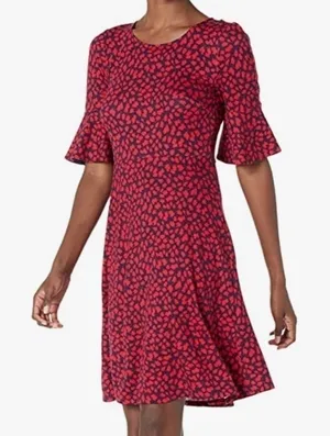 Lark & Ro Red Floral Ruffle Sleeve Fit And Flare‎ Knee Length Dress Sz 0 thumbnail 1